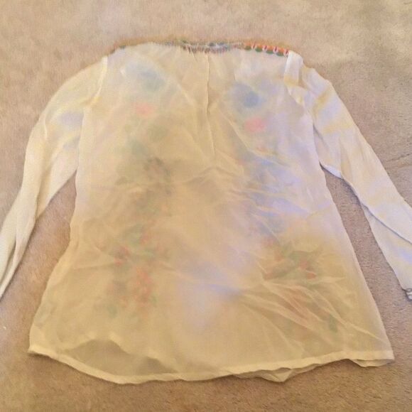 Johnny Was Peacock Sable Embroidered White Blouse with Floral Accents - Picture 7 of 9